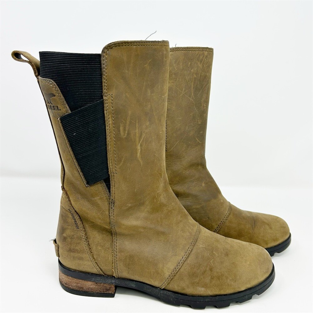 Sorel Waterproof Pull-On Mid-Calf Boots Brown Lug Sole Outdoor 6 **SMALL FLAW**